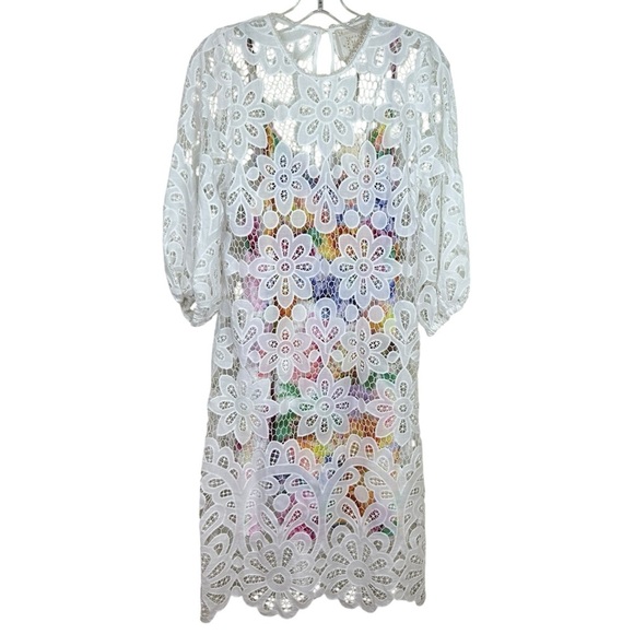 Johnny Was - NWT ‘Lisetta’ Lace Mini Dress in Ivory w/ Floral Slip - White Small - Picture 3 of 15